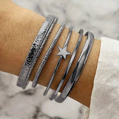 Hip Hop Style Stackable Bangle Bracelet Set For Women