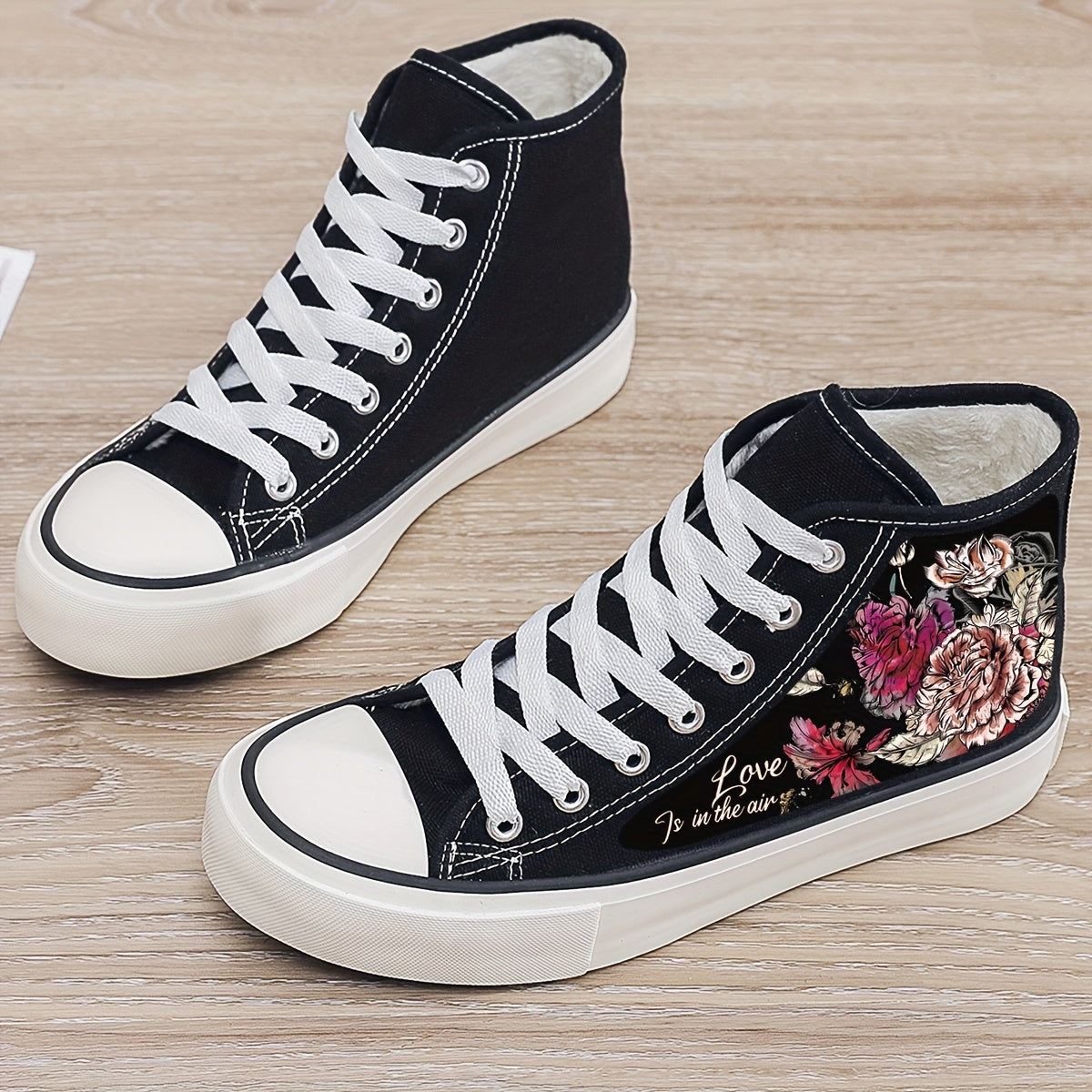 Floral Print Plush Lined Chunky Canvas Sneakers