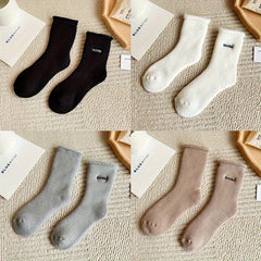 4 Pairs Letter Print Plush Lined Socks for Women