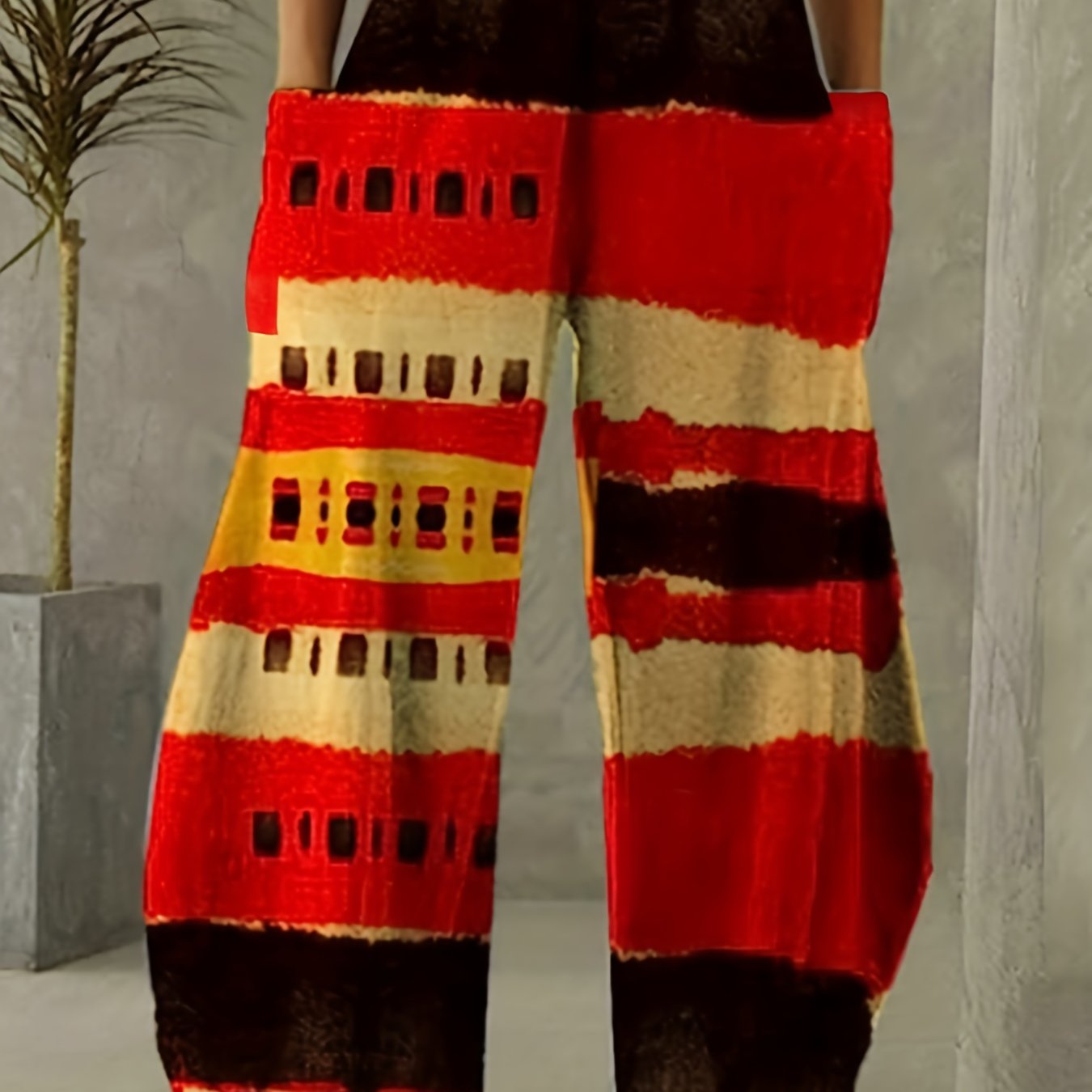  Colorblock Stripe Wide Leg Pants With Pockets