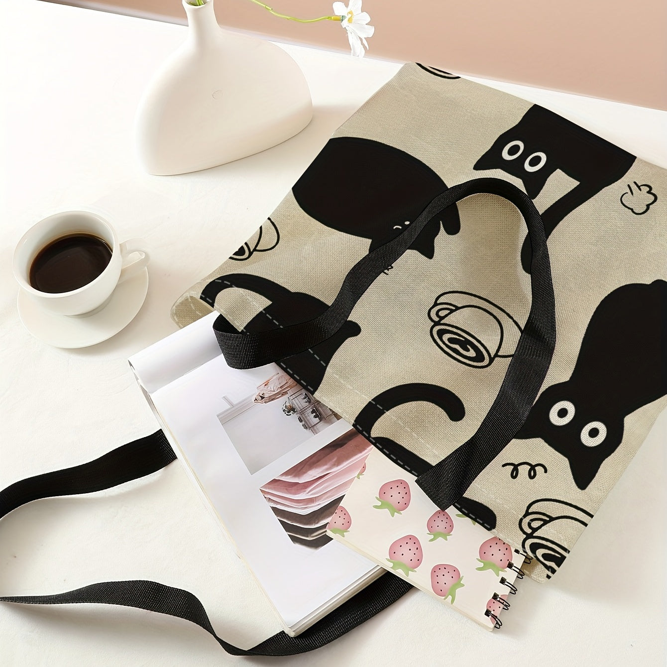 Cartoon Print Tote Bag Canvas Shoulder Handbag