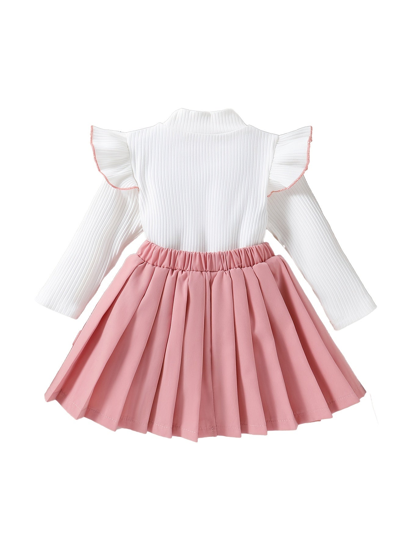 Preppy Girl's Bowknot Top & Skirt Set Ruffle Casual Outfits