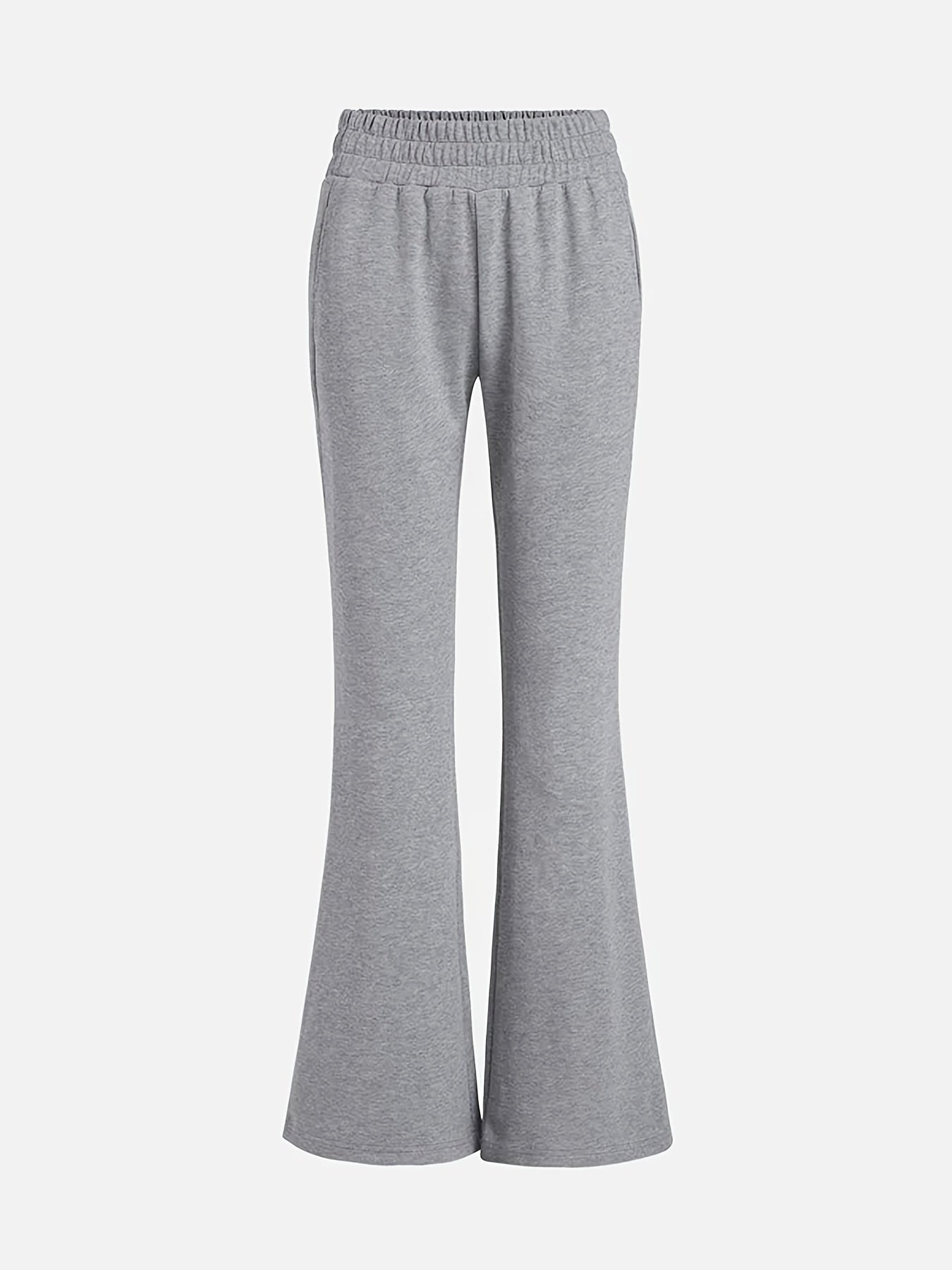 Solid Elastic High Rise Flared Leg Sports Pants