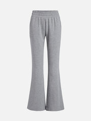 Solid Elastic High Rise Flared Leg Sports Pants