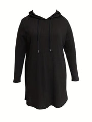  Casual Dress Women's Plus Solid Cable Hooded Drawstring Long Sleeve...