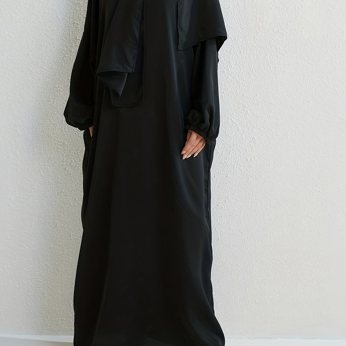  Casual Abaya Dress Women's Plus Solid Drop Shoulder Loose Fit Maxi Dre