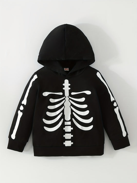 Boy's Skeleton Print Hoodie Stretch Breathable Sweatshirt