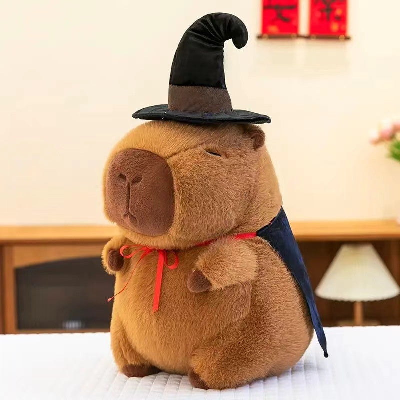 Capybara Plush Toy with Bat Cape & Witch Hat