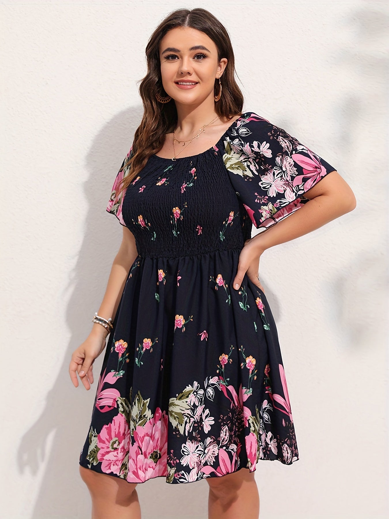  Boho Dress Women Floral Print Midi Dress