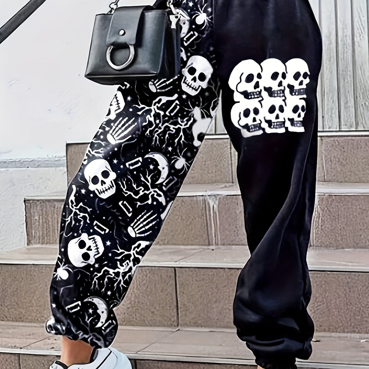  Halloween Gothic Pants Women's Skull Print Trousers