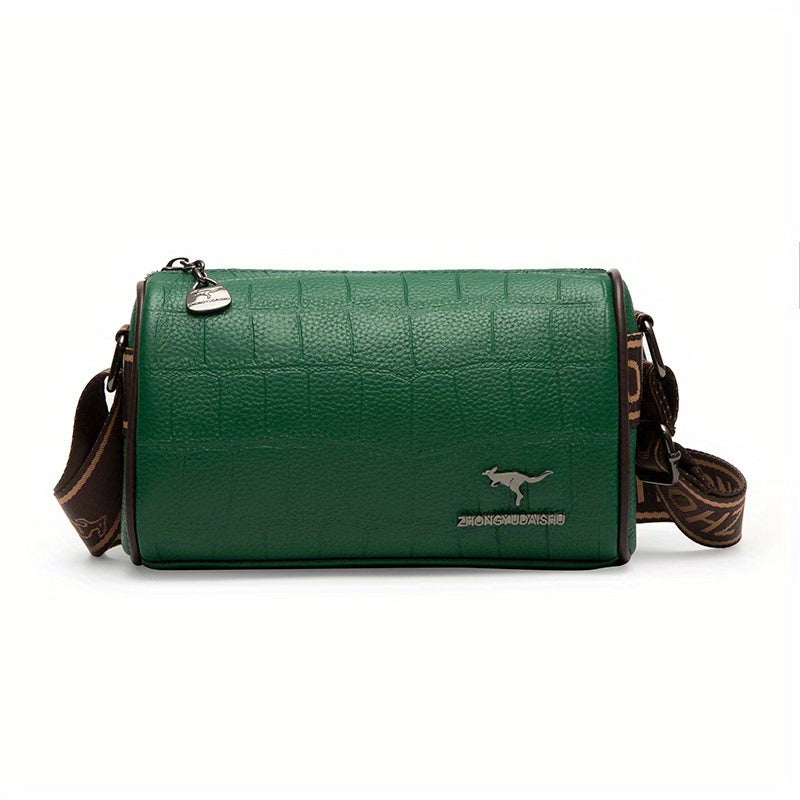 Crocodile Crossbody Bag with Letter Strap and Zipper Closure