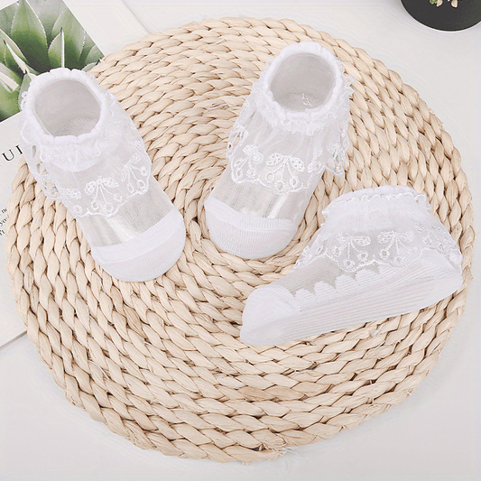 3 Pairs Girls Thin Knee High Socks Mesh Breathable Lace Children's Socks