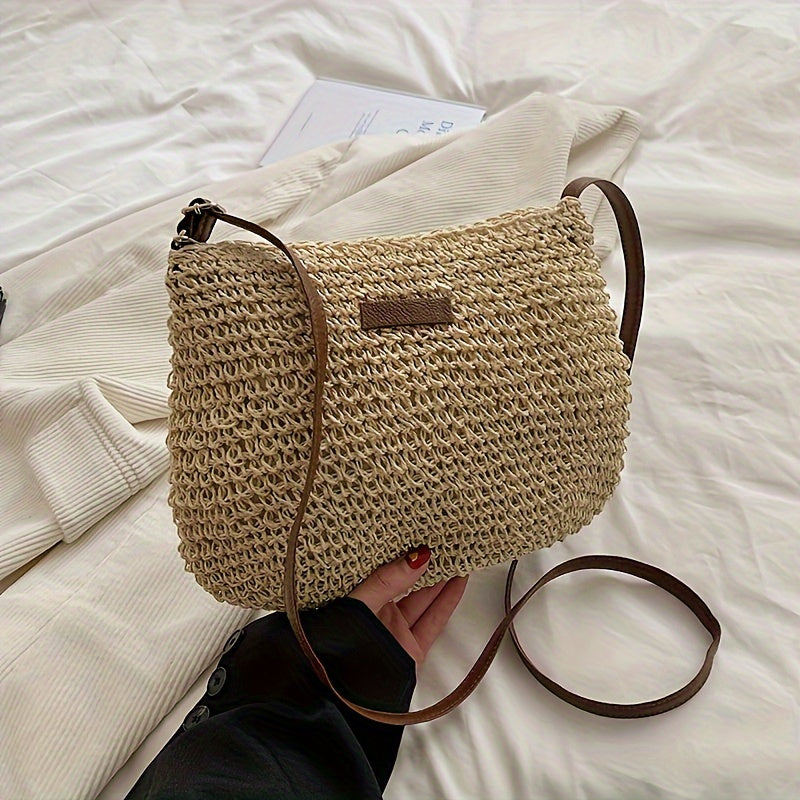 Woven Straw Bag Retro Mini Crossbody Bag for Travel Holiday Beach