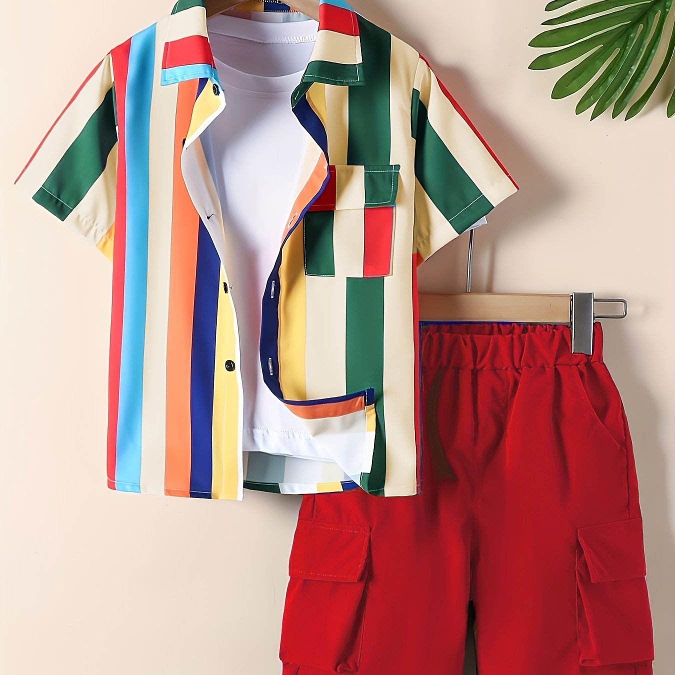 Boys Striped Shirt & Sport Shorts Set Comfortable for Summer Kids