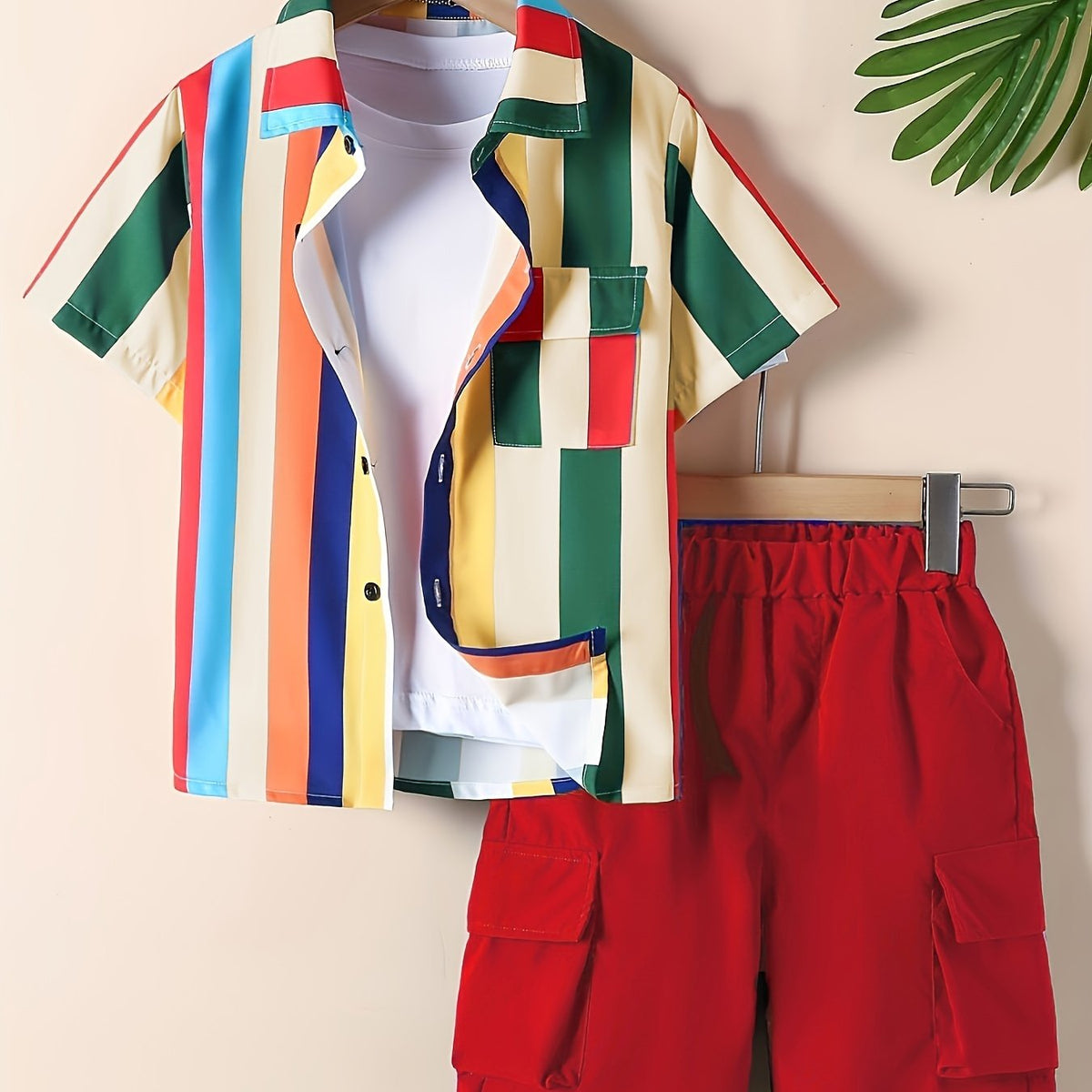 Boys Striped Shirt & Sport Shorts Set Comfortable for Summer Kids