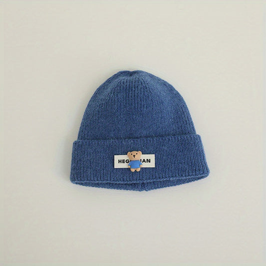 Windproof Knit Beanie Hat with Toy Bear for Men and Women