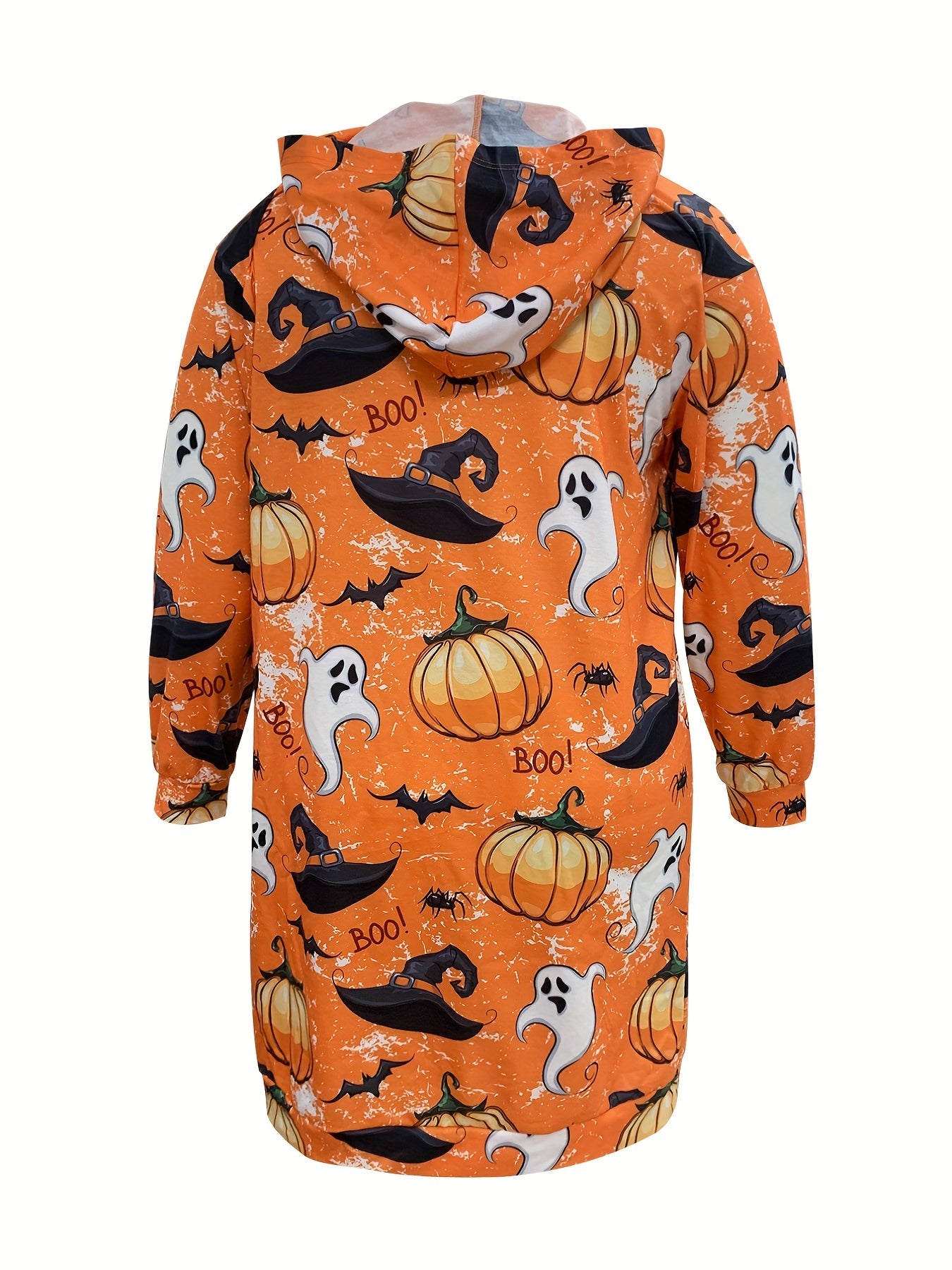  Pumpkin & Ghost Print Hooded Dress