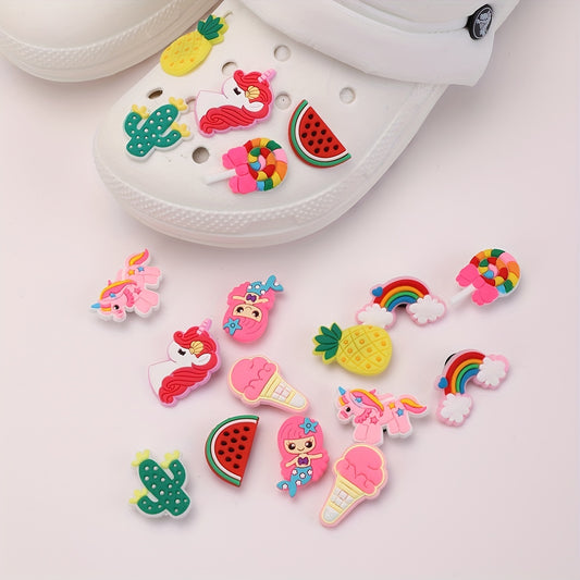 18PCS DIY Shoe Accessories Rainbow Unicorn Flower Shoe Charms Pack
