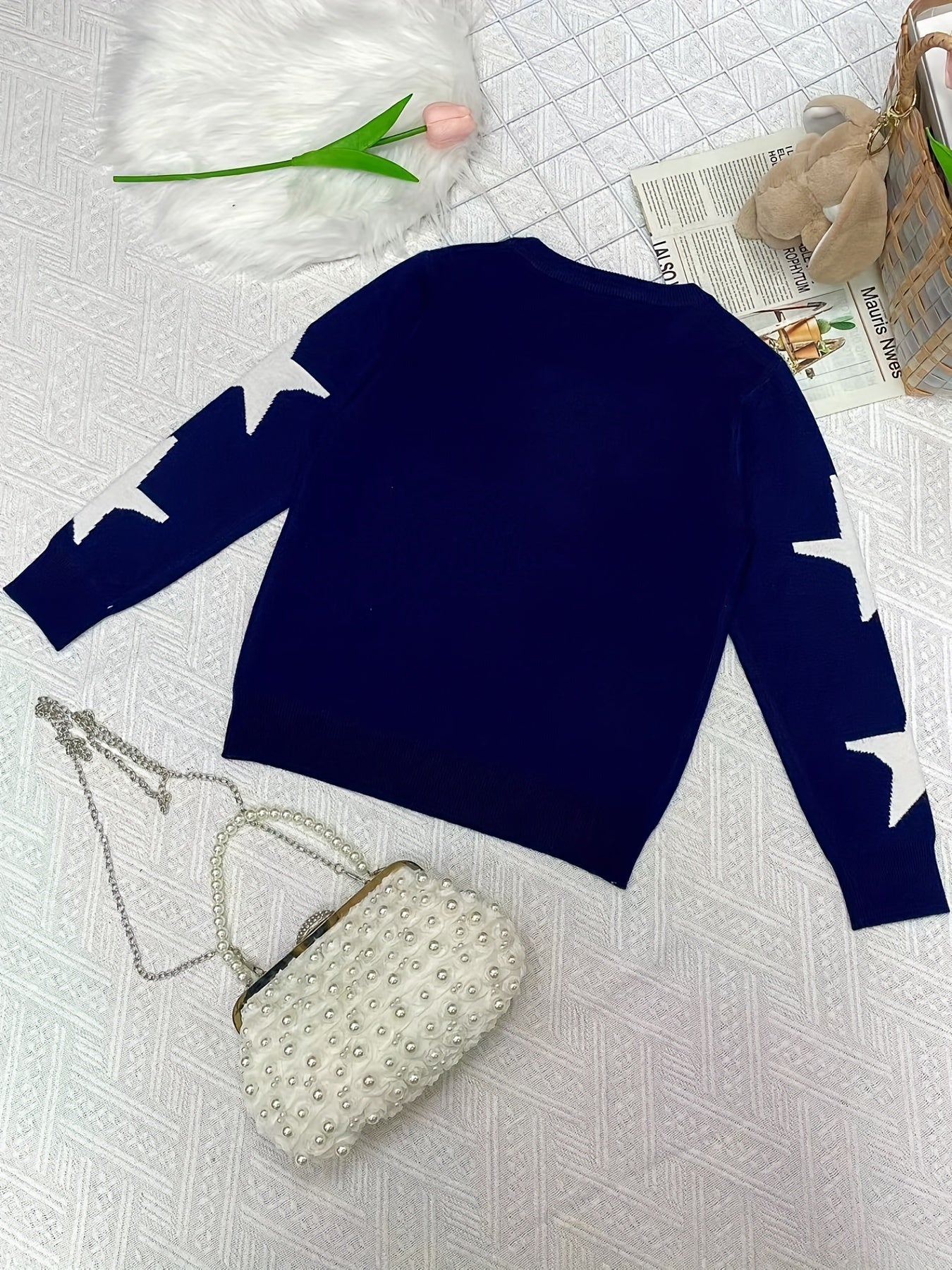 Girl Star Print Sweater Knit Pullover Casual Comfortable Kids Clothes