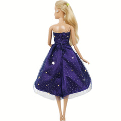 Starry Polyester Gown with Train for 11-Inch Dolls