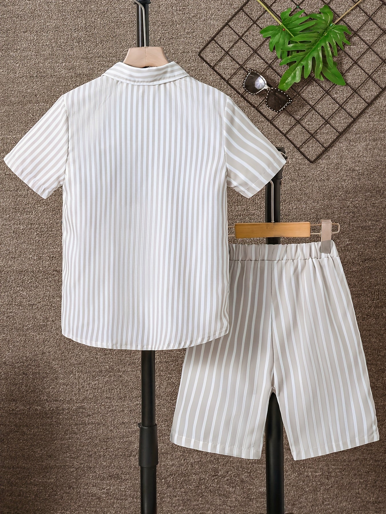 2pcs Boys Casual Stripe Shirt & Shorts Set Summer Kids Clothing