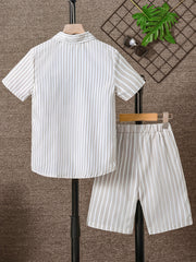 2pcs Boys Casual Stripe Shirt & Shorts Set Summer Kids Clothing
