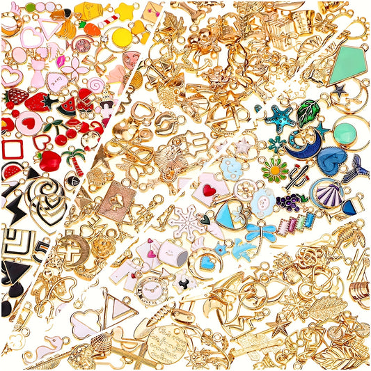 60 PCS Silvery & Golden Enamel Bracelet Charms for Jewelry Making