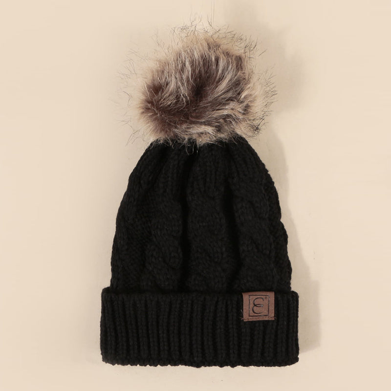 Winter Cable Knit Pom Pom Beanie Hat