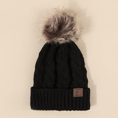 Winter Cable Knit Pom Pom Beanie Hat