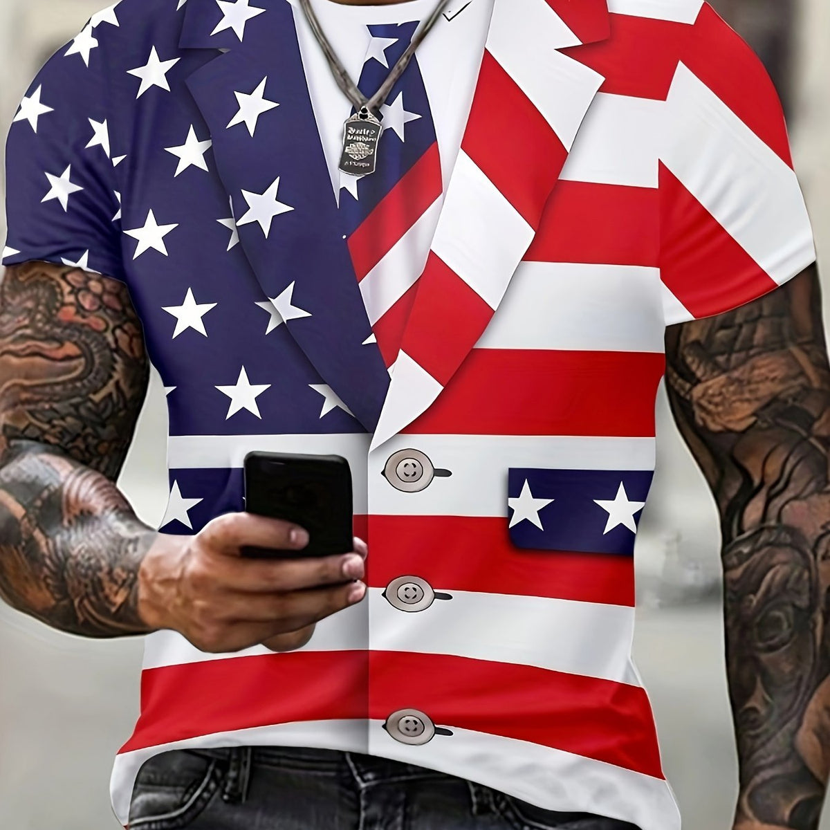 Flag Print T-shirt Men's Casual Street Style Tee Shirt For Summer