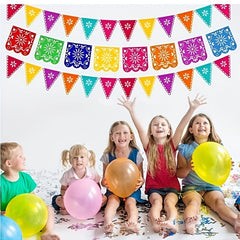 4pcs Mexican Party Banners Colorful Lineup Square Triangular Paper Cut Felt