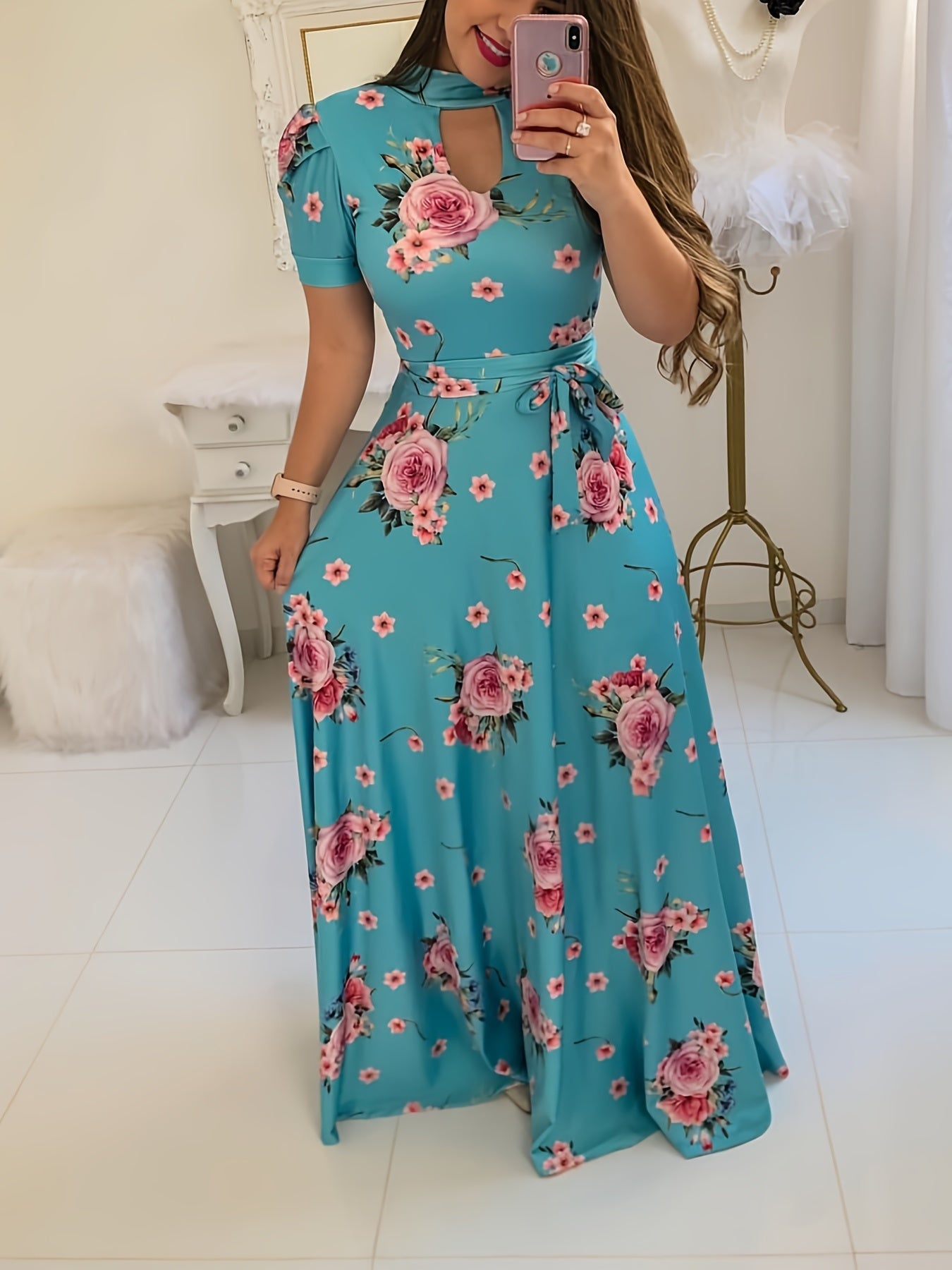 Floral Print Cut Out Maxi Dress Women's Plus Size