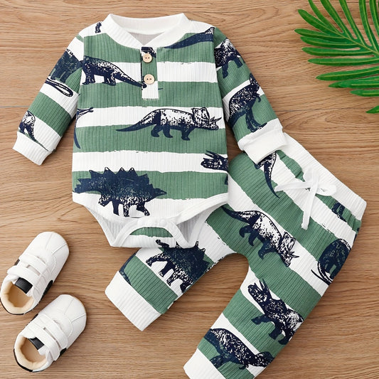 Baby Boys Dino Print Long Sleeve Onesies & Pants Set
