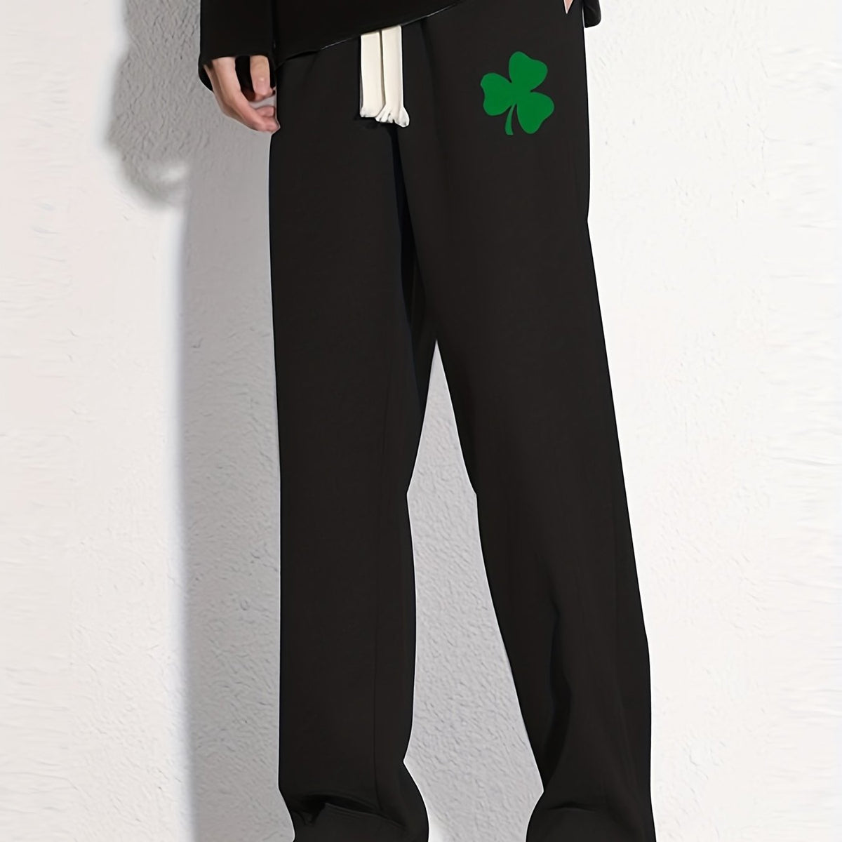 Clover Cotton Sweatpants Men's Casual Solid Loose Fit Drawstring Pants