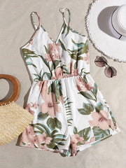 Striped Print V neck Cami Romper Jumpsuit Casual Sleeveless