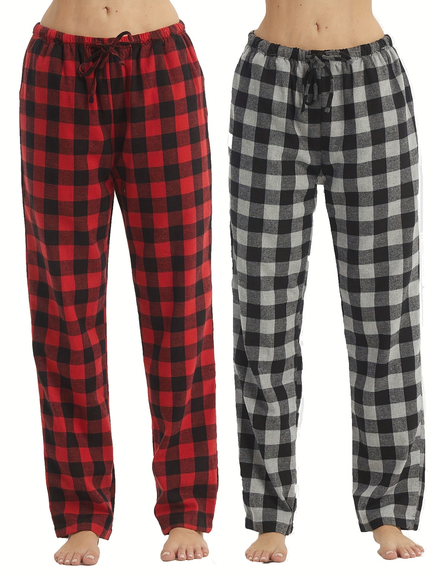 2pcs Plaid Lounge Pants Casual & Soft Drawstring Elastic Waistband Pants