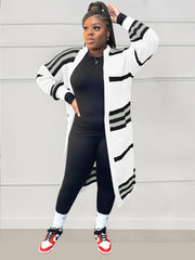  Striped Long Sleeve Open Front Cardigan