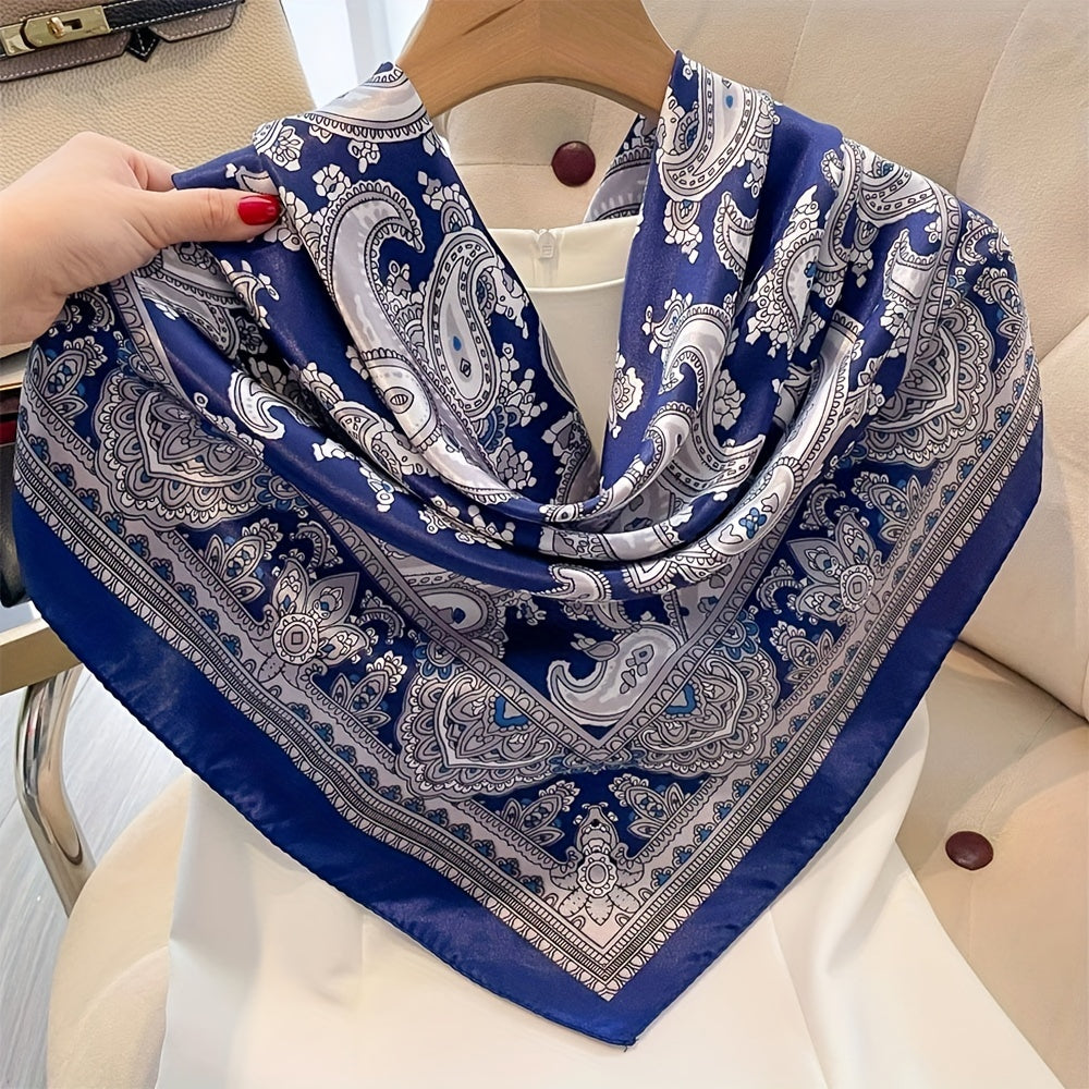 Vintage Paisley Print Silk Square Scarf Thin Bandana Neckerchief