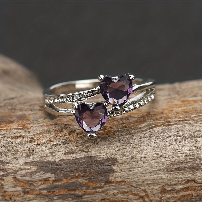 Double Heart Zircon Wedding Party Ring