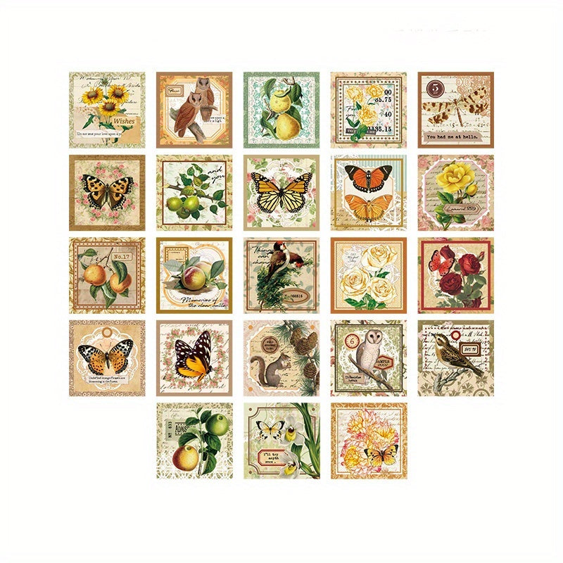 46pcs Vintage Butterfly Flower Decorative Stickers DIY Material Boxed Stickers
