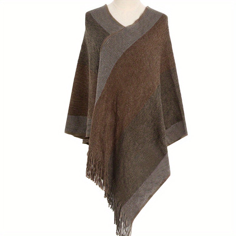 Fringed Shawl Warm Outwear Cape Windproof Large Blanket for Autumn & Winter