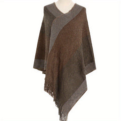 Fringed Shawl Warm Outwear Cape Windproof Large Blanket for Autumn & Winter