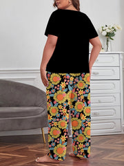  Sunflower Print Tee & Pants PJ Set