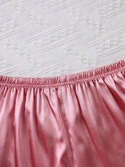 Satin Pajama Set Short Sleeve Top & Ruffle Shorts
