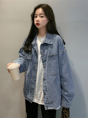 Women's Loose Fit Denim Jacket Single Breasted Button