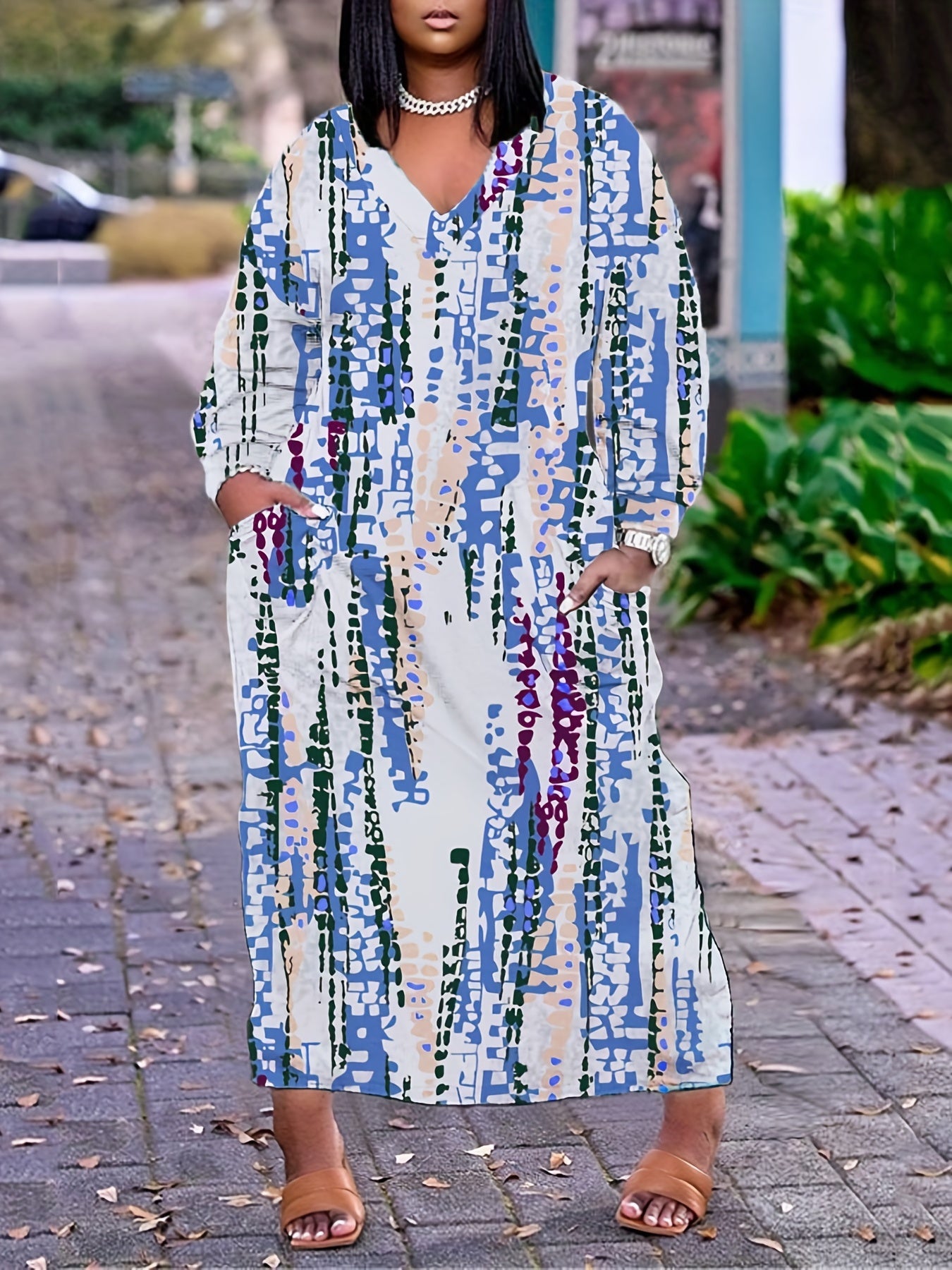  Tie Dye V-Neck Maxi Dress with Pockets