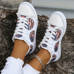 Women's Flag Flower Pattern Canvas Shoes Casual Lace Up Outdoor Shoes