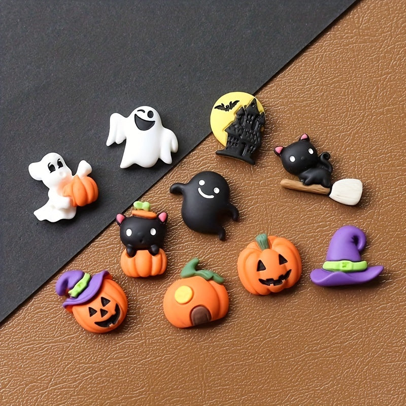 10pcs Halloween Resin Ornaments Charms Spider Skull Pumpkin Bat DIY Craft Decor