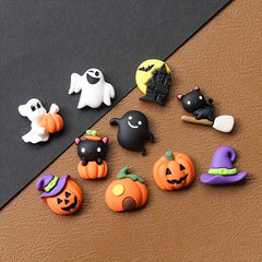 10pcs Halloween Resin Ornaments Charms Spider Skull Pumpkin Bat DIY Craft Decor