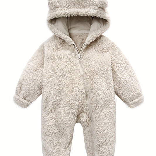 Baby Plush Polar Fleece Jumpsuit With Rabbit Ears